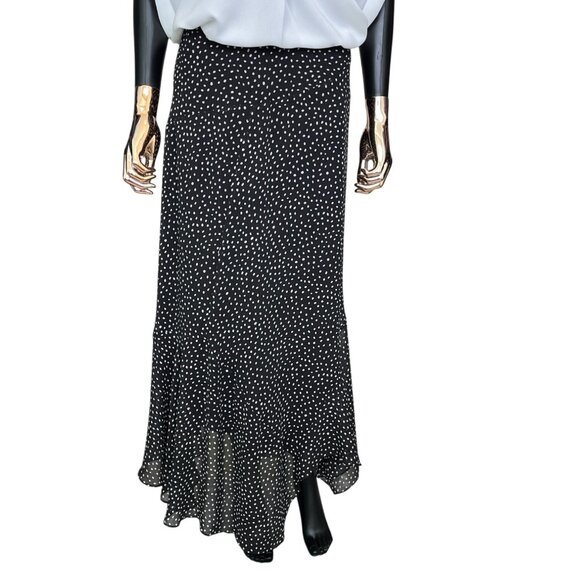 CAbi Sinatra #4024 Black Polka Dot Flowy Midi Skirt Handkerchief Hem SZ 12 - Picture 5 of 10